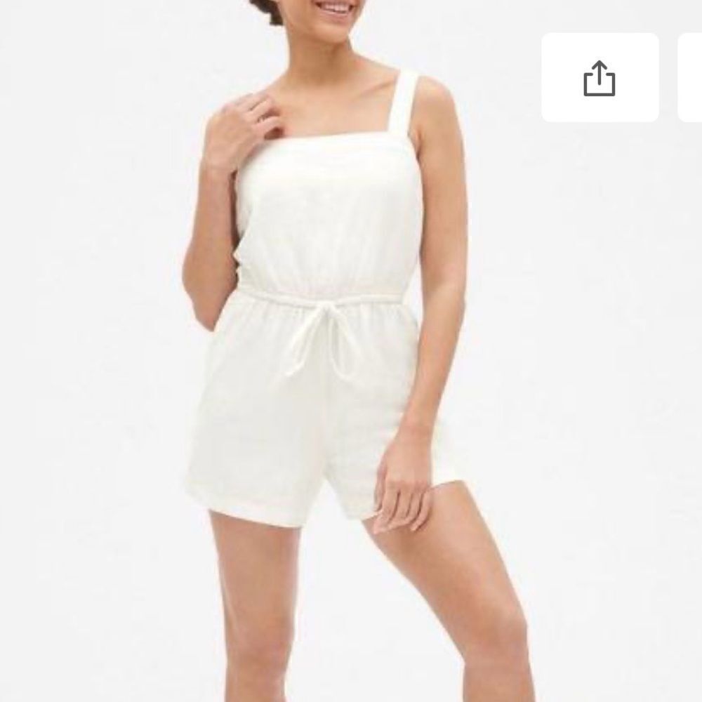 GAP Linen Blend Square-Neck Cami Romper In White Size M